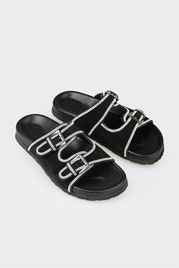 Siyah Deri Kadın Terlik - 2