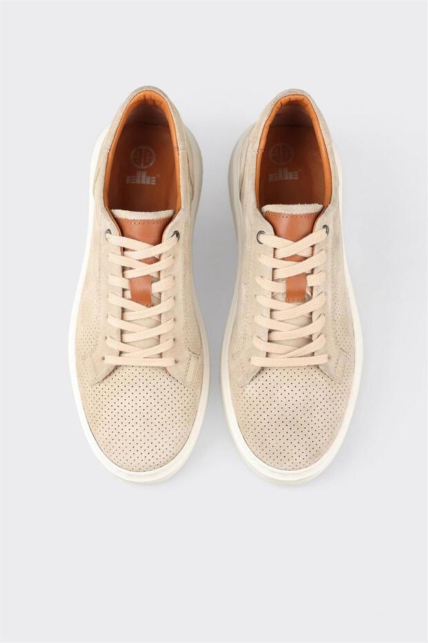Beige Leder Herren Freizeitschuhe - 4