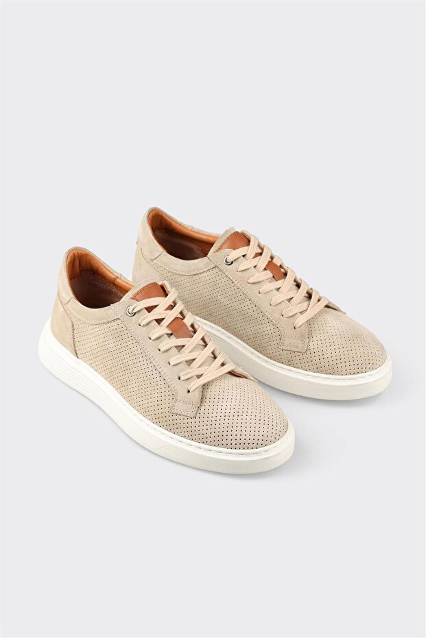 Beige Leder Herren Freizeitschuhe - 2