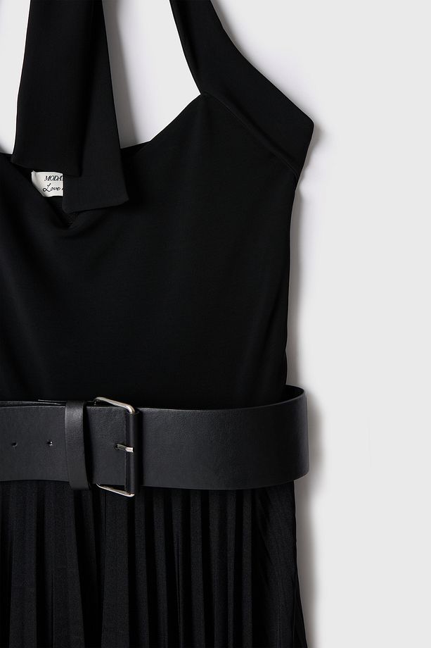 Moda Tutkusu Kemerli Piliseli Örme Elbise - 8