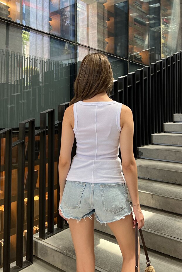 Beyaz Fitilli Askılı Basic Atlet - 5