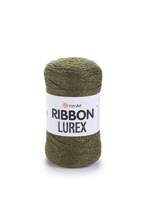 Rıbbon Lurex - خيوط محبوكة يدوية لامعة وإكسسوارات باللون الأخضر الزيتوني-741