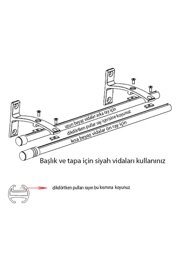200 Cm Siyah 20 Mm Kornişli Dekoratif Alüminyum Tek Raylı Rustik Perde Askısı - 4