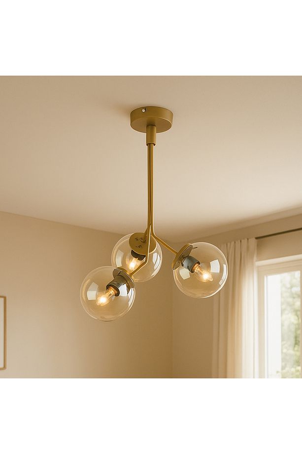 3'lü Bal Cam Avize - Eskitme - 70 cm - 1