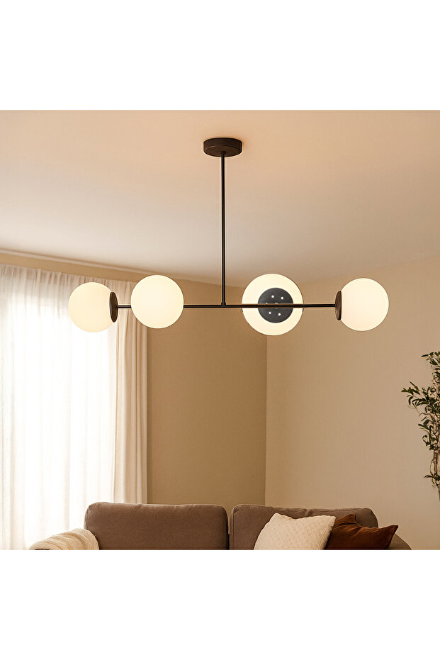 Lighting Cam 4'lü Modern Avize - Siyah - 85 cm - 1
