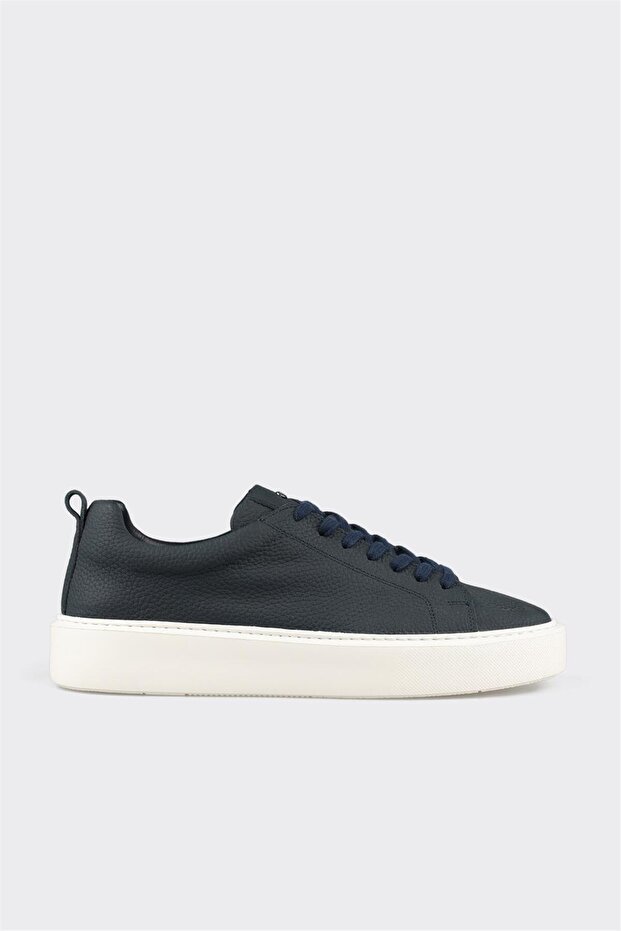 Navy Blue Leather Men's Sports Shoes