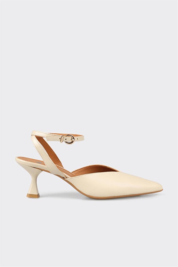 Ecru Leather Women's Heeled Shoes
