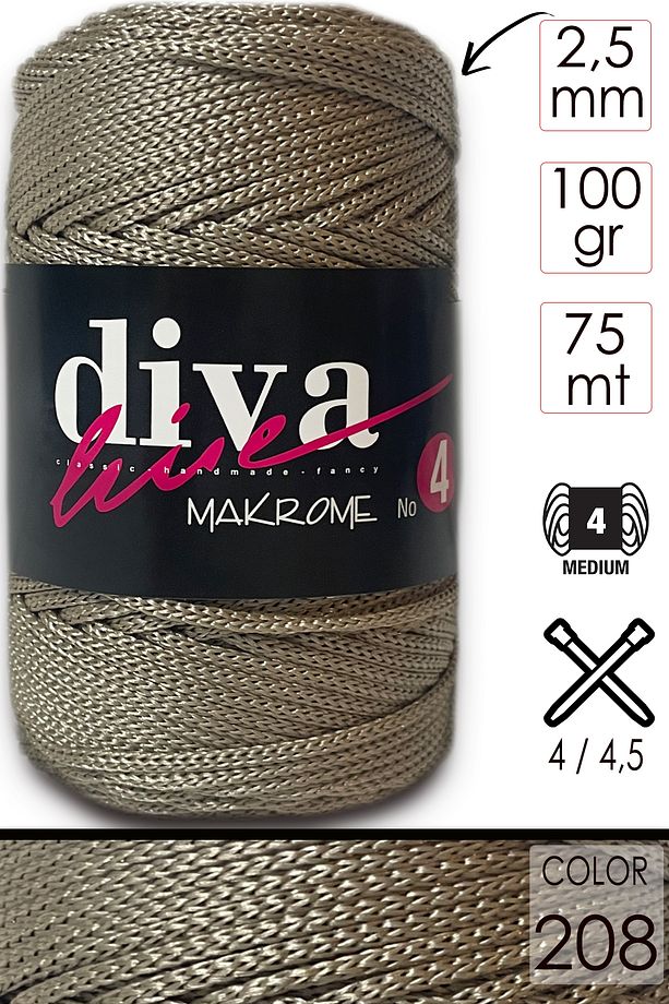 Diva Makrome Ipi Kalın (NO:4) 208 Kahve. - 1