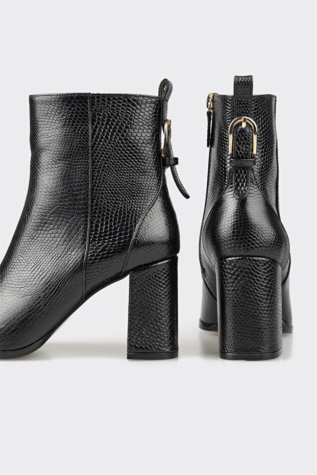 Siyah Deri Kadın Klasik Bot - 4