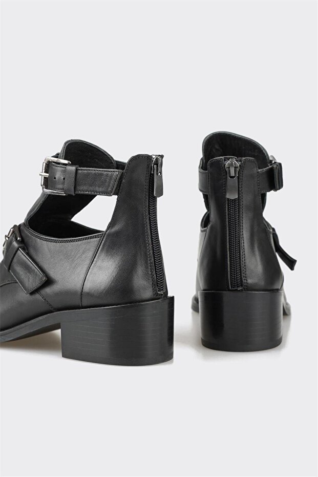 Siyah Deri Kadın Klasik Bot - 4