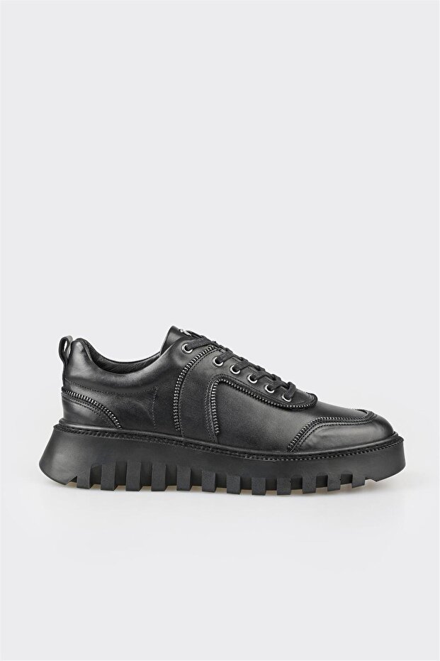 Black Leather Men's Sports Shoes