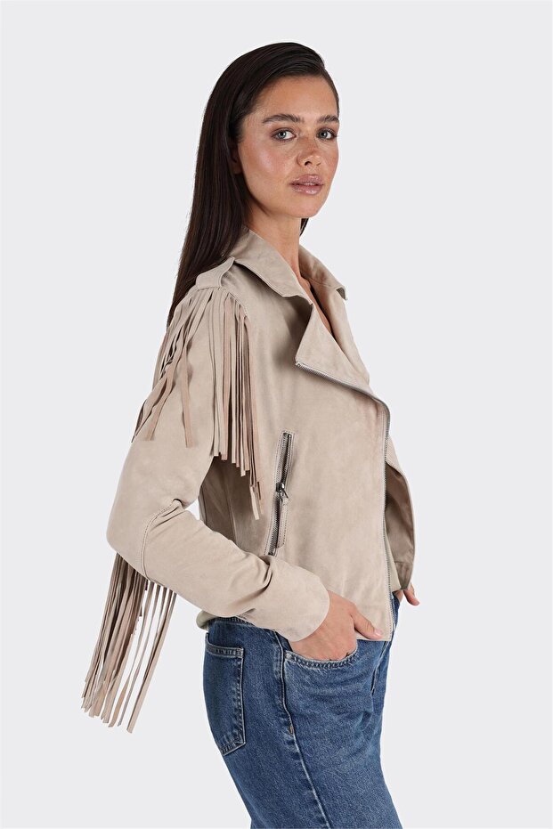 Bej Deri Kadın Ceket - 1