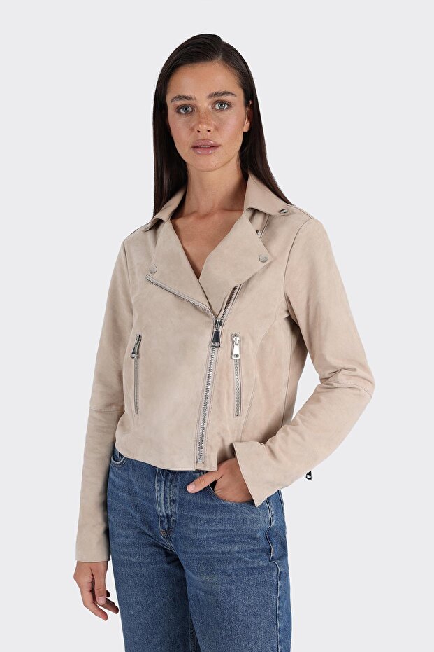 Bej Deri Kadın Ceket - 1