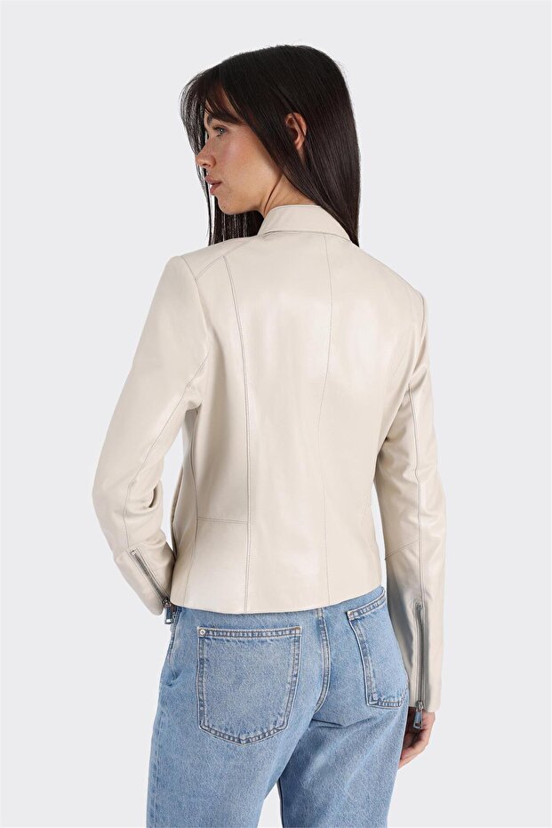 Bej Deri Kadın Ceket - 2