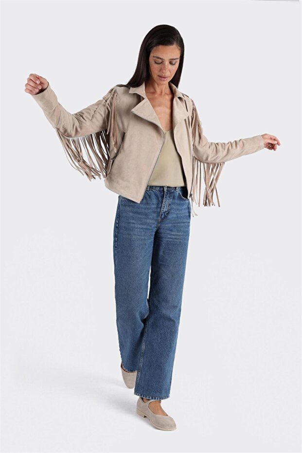 Bej Deri Kadın Ceket - 3