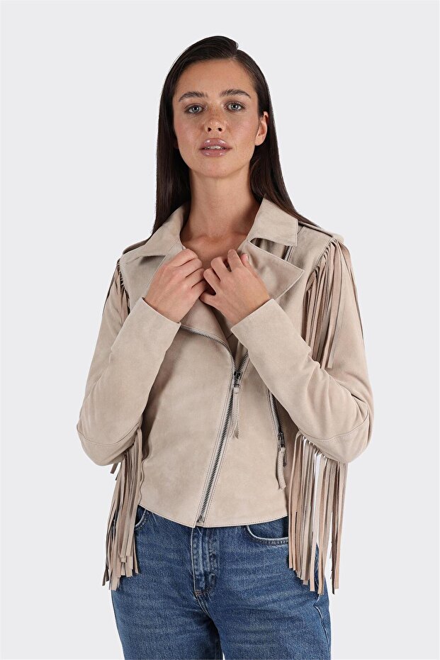Bej Deri Kadın Ceket - 5