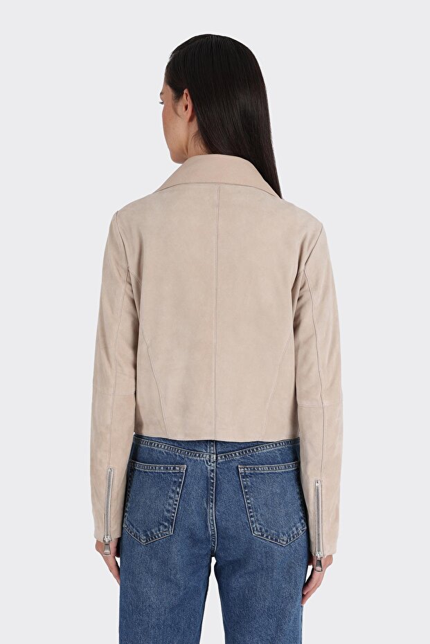 Bej Deri Kadın Ceket - 2