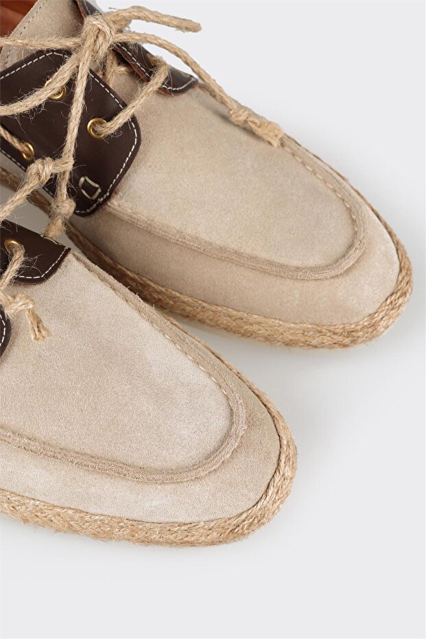 Bej Deri Erkek Espadril - 5
