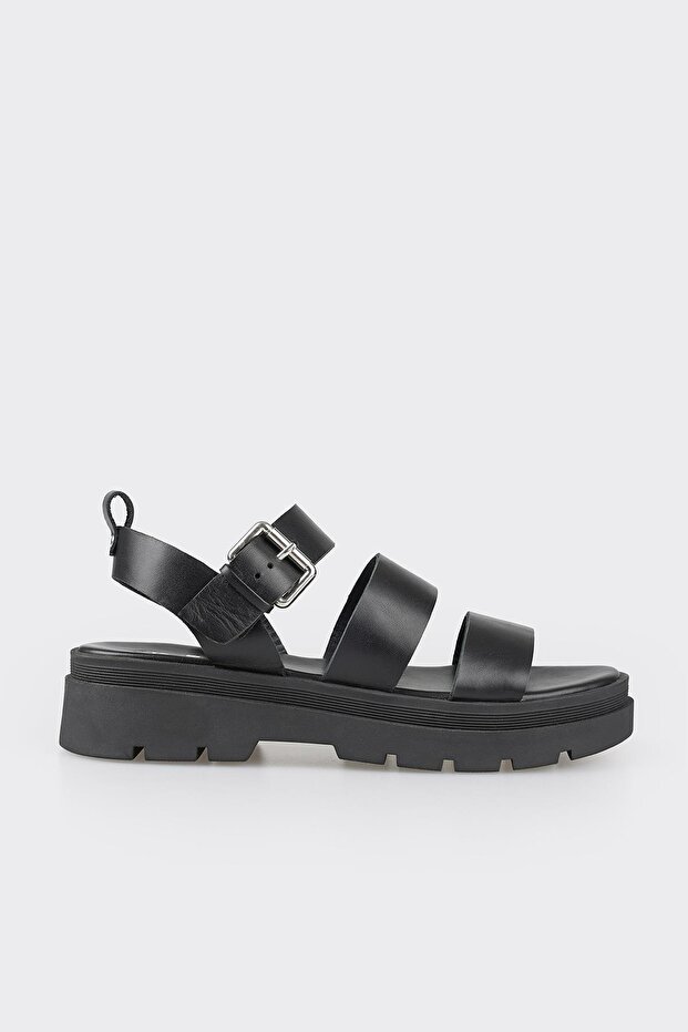Black Leather Women's Sports Sandals
