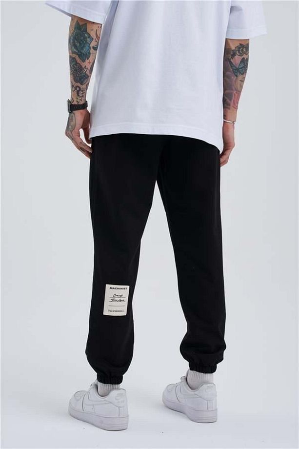 Oversize Basic Bel Paça Lastikli 3 Cepli Jogger Eşofman Altı BLACK - 1