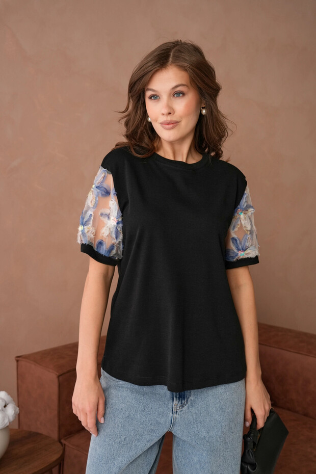 Tül Detaylı Basic T-Shirt - 3