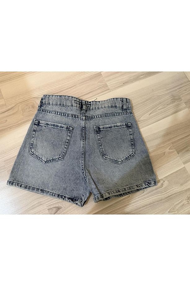 Taşlı Denim Şort - 5