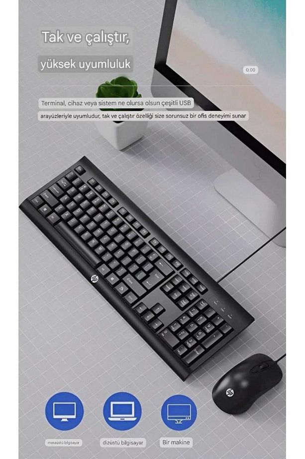 KM100 Kablolu Klavye Mouse Set İngilice Q - 3