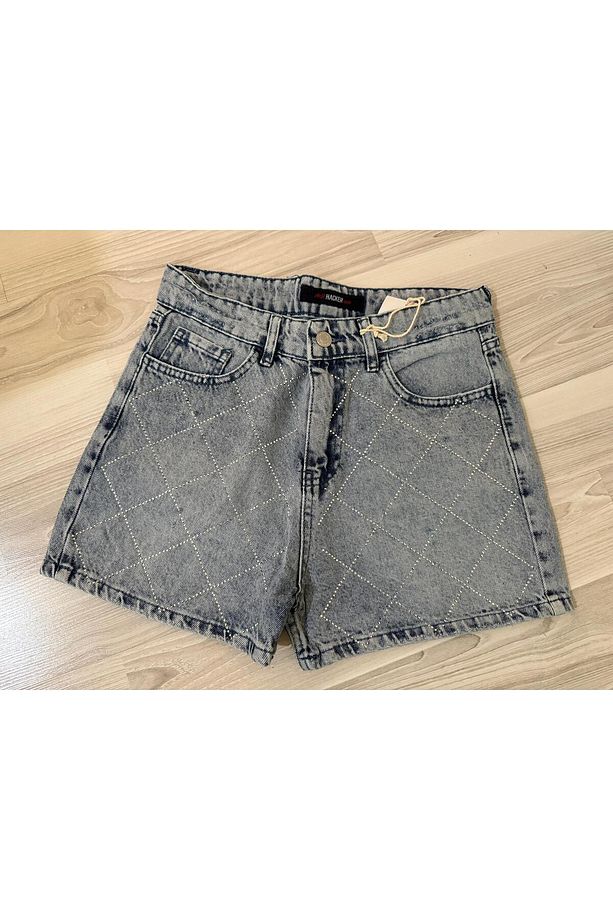 Taşlı Denim Şort - 4