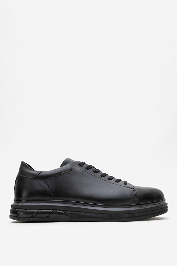 Deri̇club Men's Thick Sole Lace-Up Casual Shoes Real Leather Cr 2208 Black