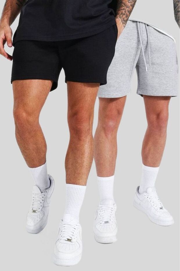 2'li Düz Erkek Likralı Basic Şort - 1