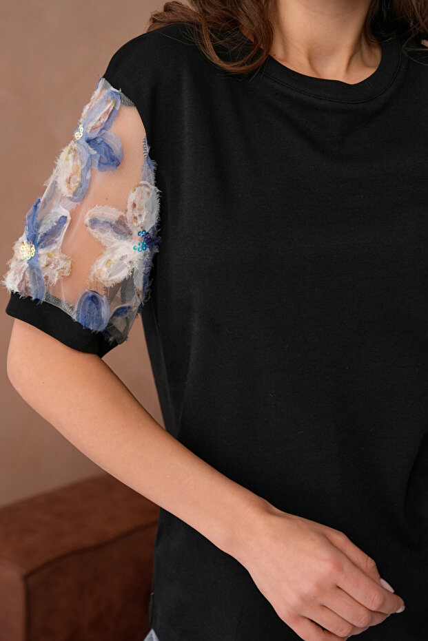 Tül Detaylı Basic T-Shirt - 2