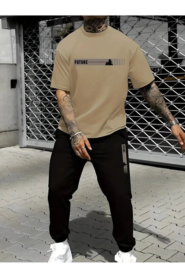 Printed Tracksuit Set T-Shirt Jogger Sweatpants - Bottom Top Set