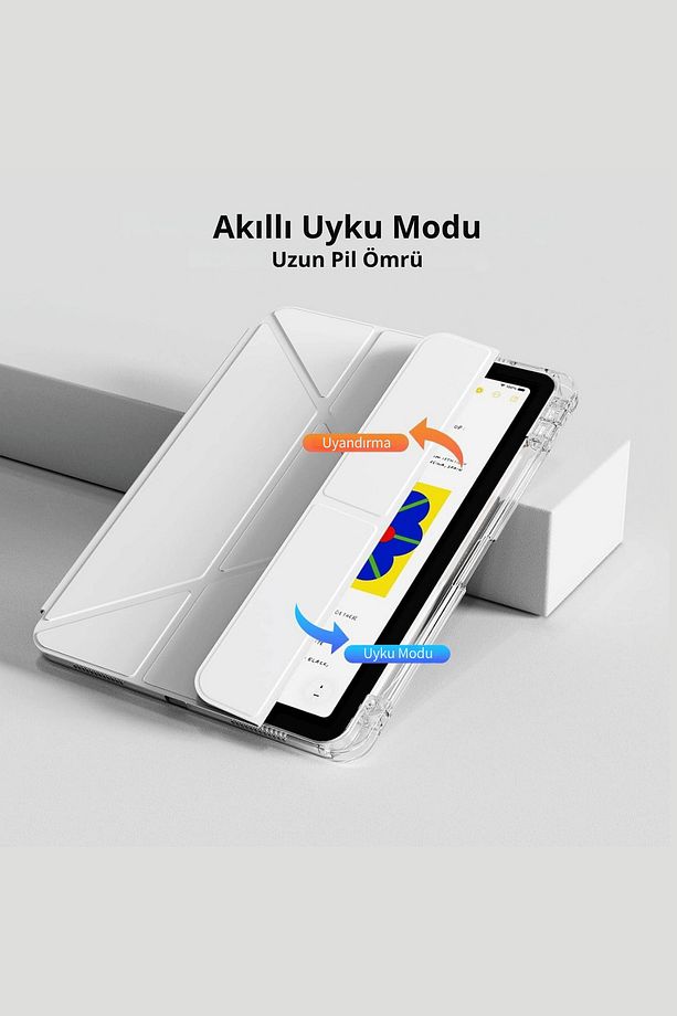 Galaxy Tab S10 FE Plus Uyumlu 13.1 inç Kalem Bölmeli Standlı Tri Folding Tablet Kılıfı - 4
