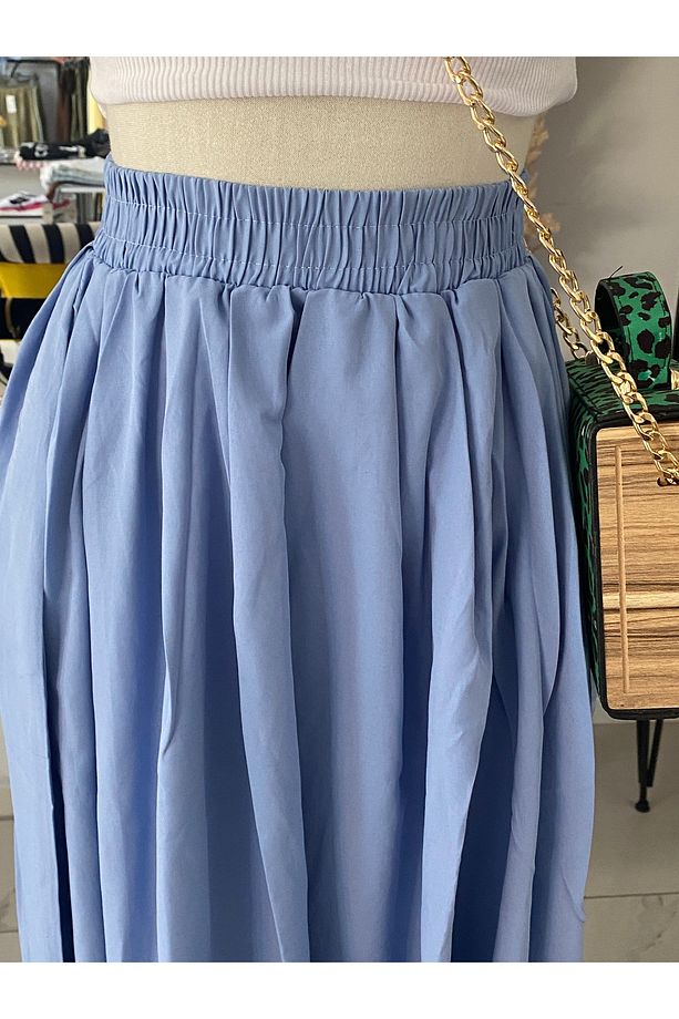 Maxi Boy Beli Kalın Lastikli Basic Kloş Poplin Etek - 4