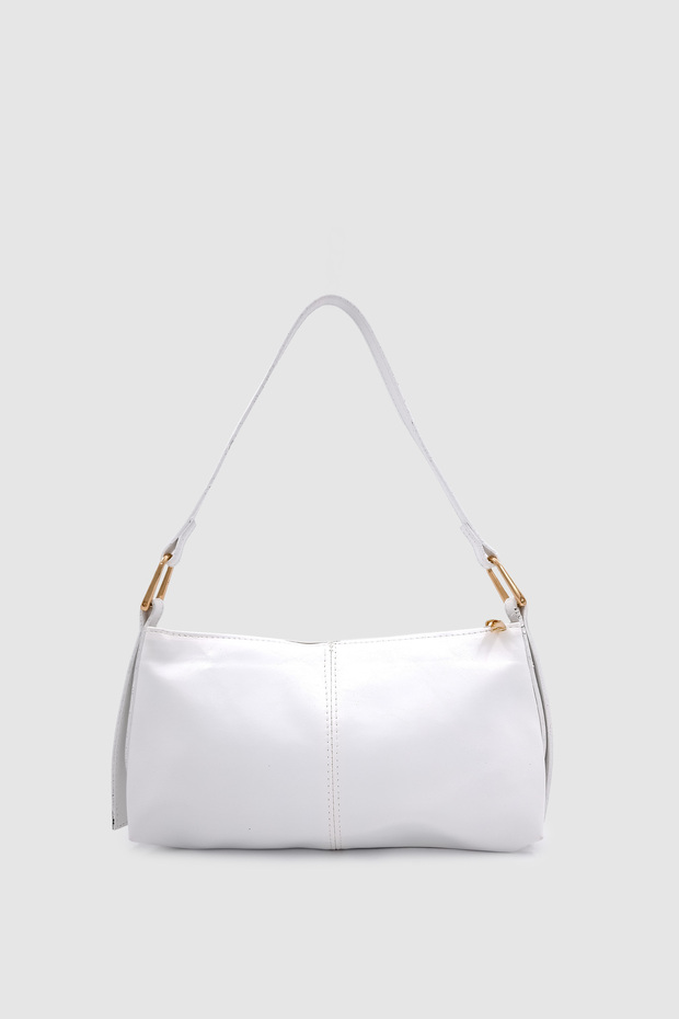 Zeiri Soft Crescent Form Gold Ring Hand, Arm and Shoulder Bag White
