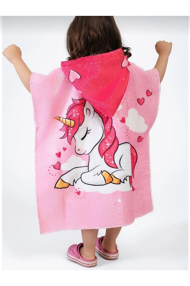 Zara Unicorn Kalp desenli yumuşak kız çocuk plaj havlusu - 3