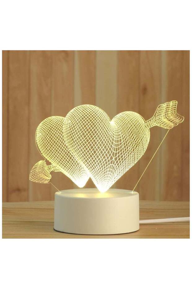 Heart and Arrow 3D LED Lamp White