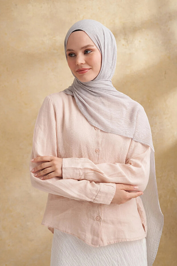 Muslin Leaf Pattern Shawl 3351-311 Silver