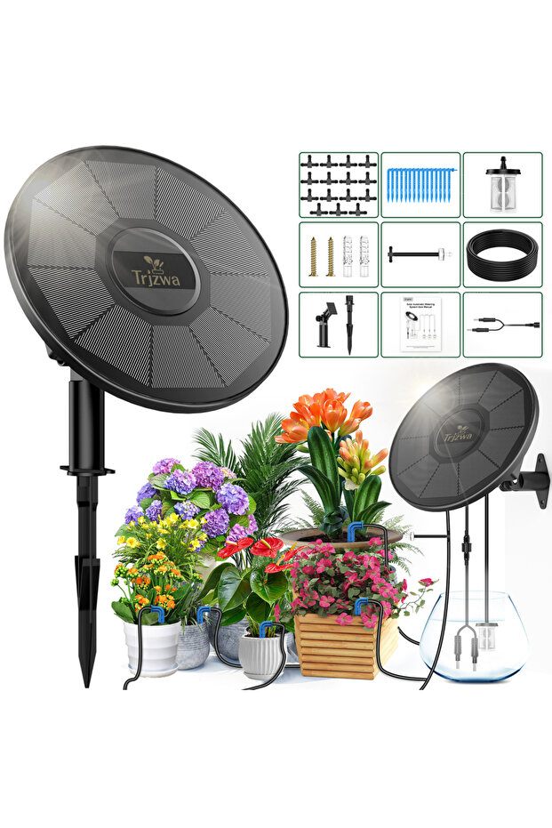 3W set Solar Drip Irrigation System, Automatic Watering System with Battery Timer Modes for Potted P