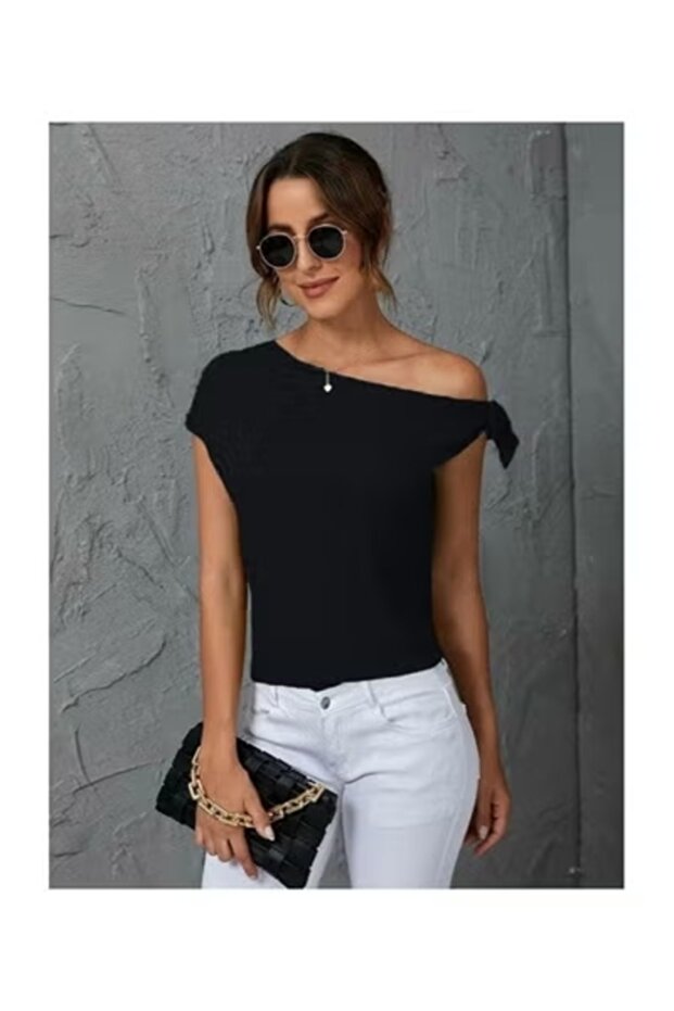 Black One Shoulder Blouse - 1