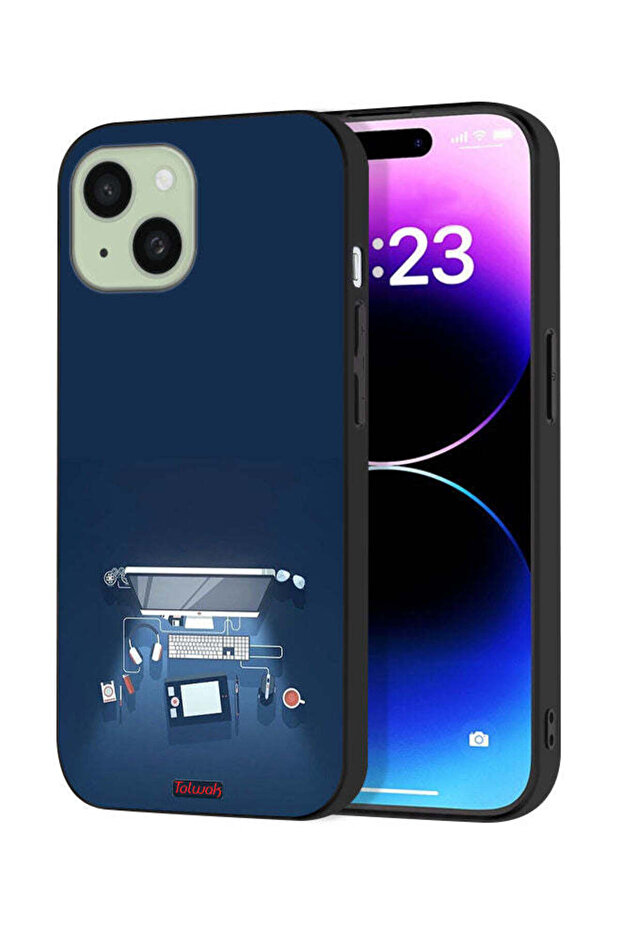 غطاء حماية لجهاز Apple iPhone 15 بتصميم فني على شكل مكتب كمبيوتر