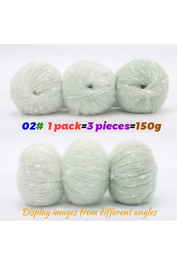 02 Mint 150g Colorful Snow Dots, Colorful Gradient Long Section Dyed Mohair, Hand Woven Sweater, Hat