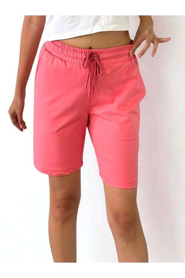 Unisex Beli Bağlamalı Pamuklu Cepli PEMBE Şort - 4