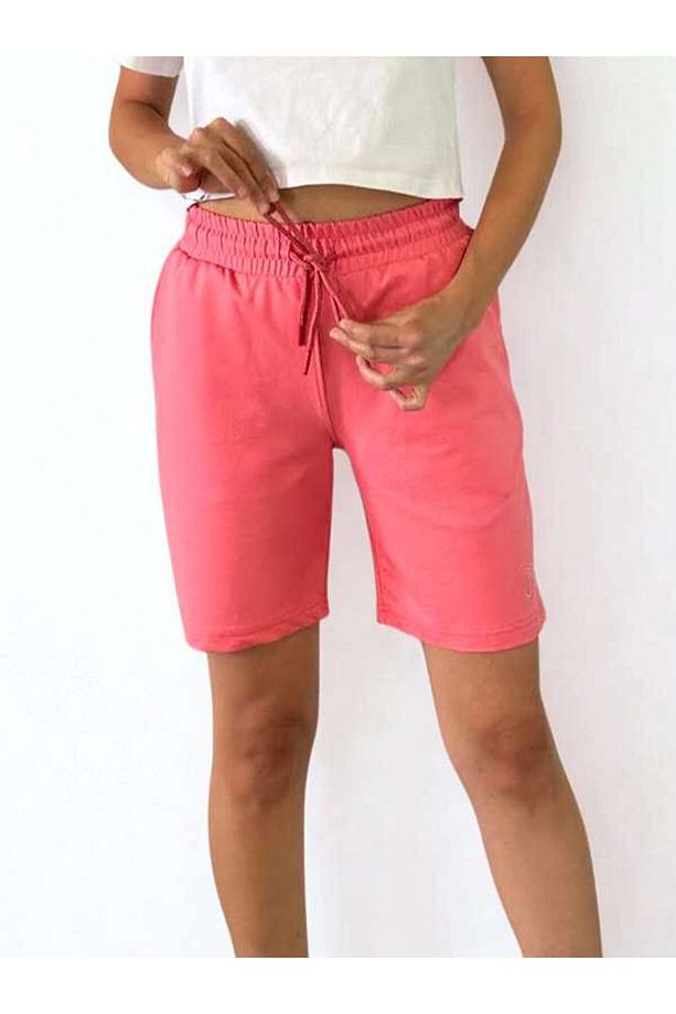 Unisex Beli Bağlamalı Pamuklu Cepli PEMBE Şort - 3