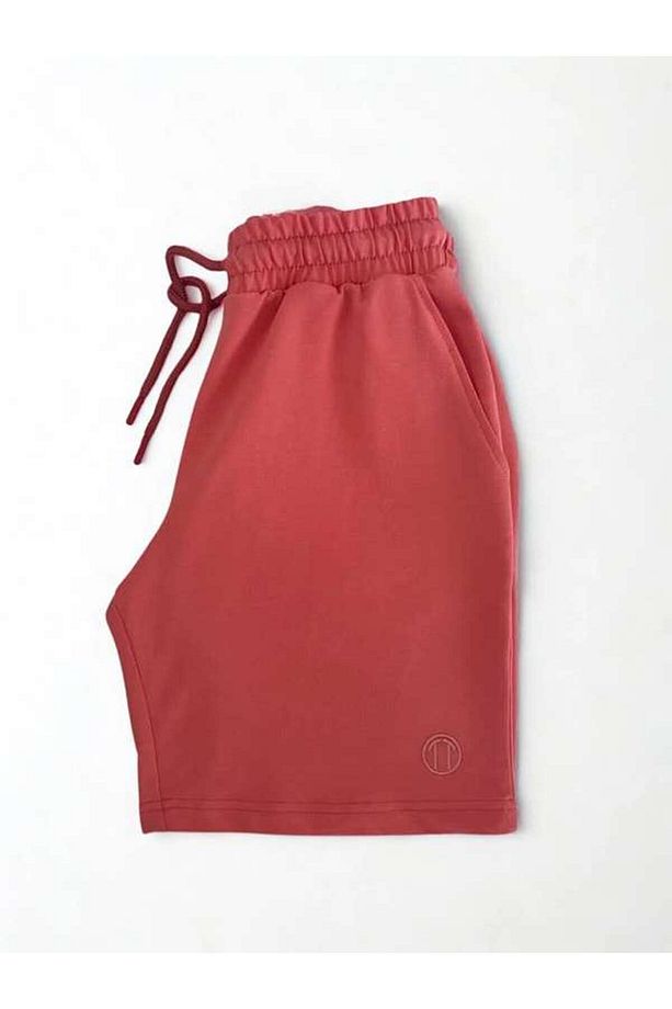 Unisex Beli Bağlamalı Pamuklu Cepli PEMBE Şort - 8