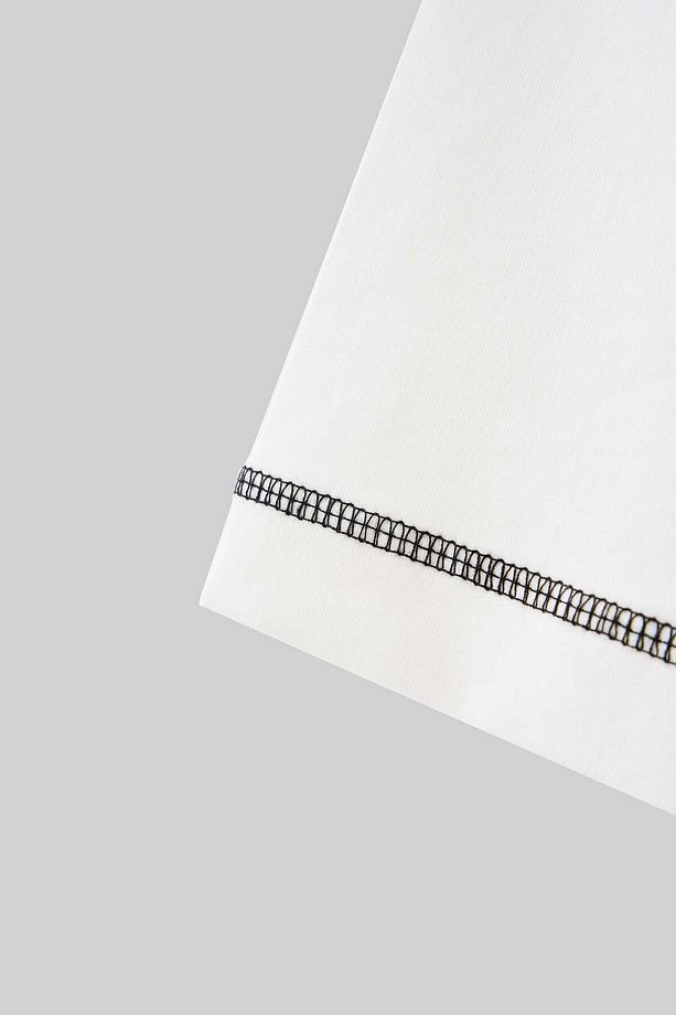Erkek Stitch Detailed Split Oversize Ekru Tişört - 2