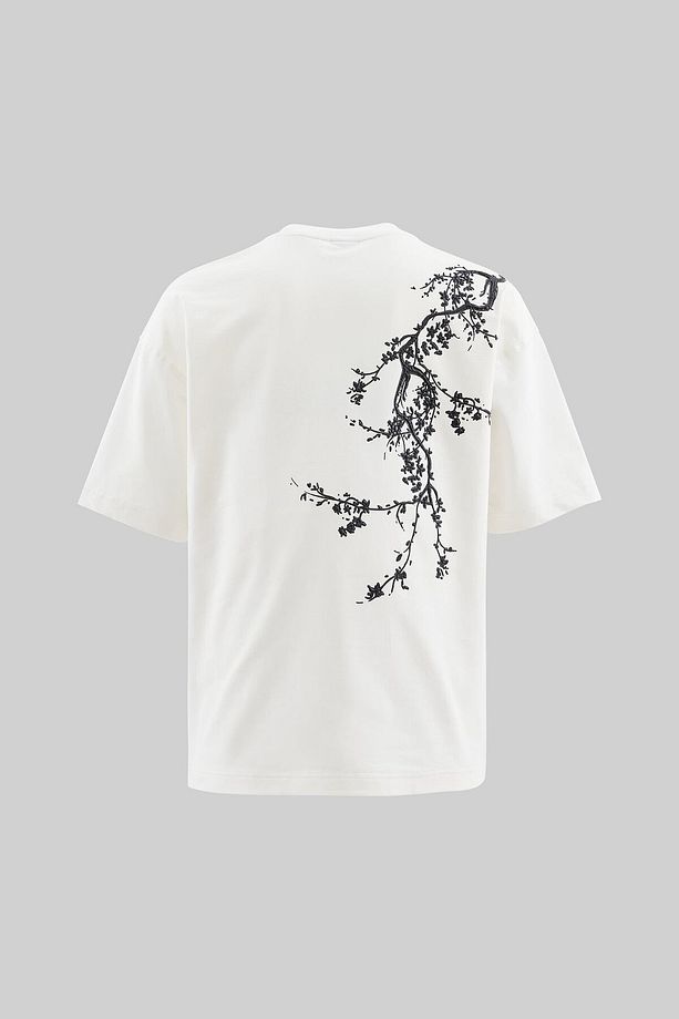Erkek Floral 3D Printed Oversize Ekru Tişört - 2