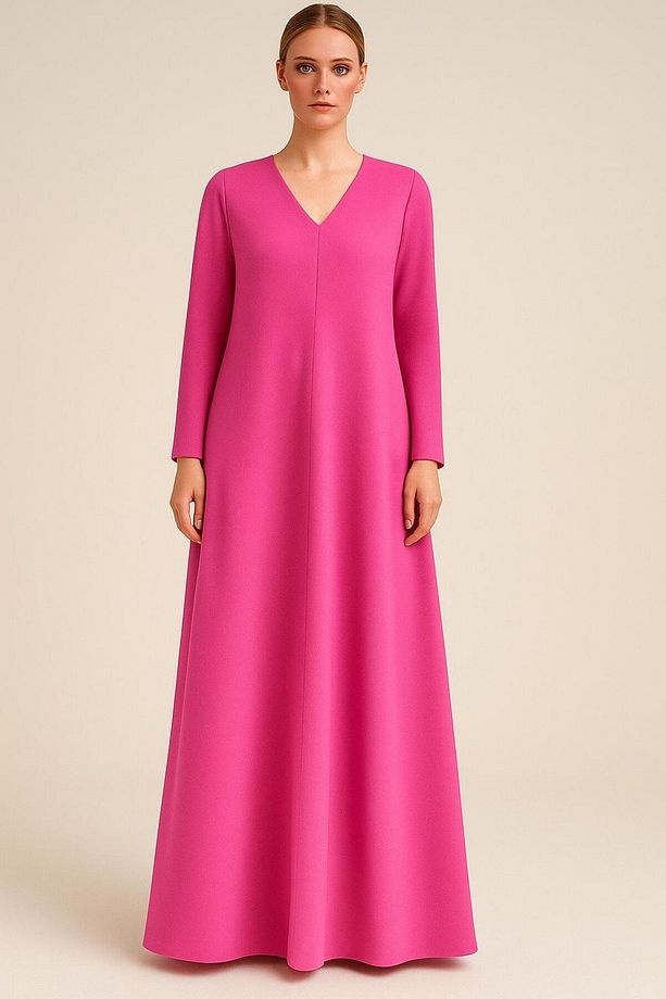 V-Yakalı & Astarlı Oversize Maxi Krep Şık Abaya Elbise - 1