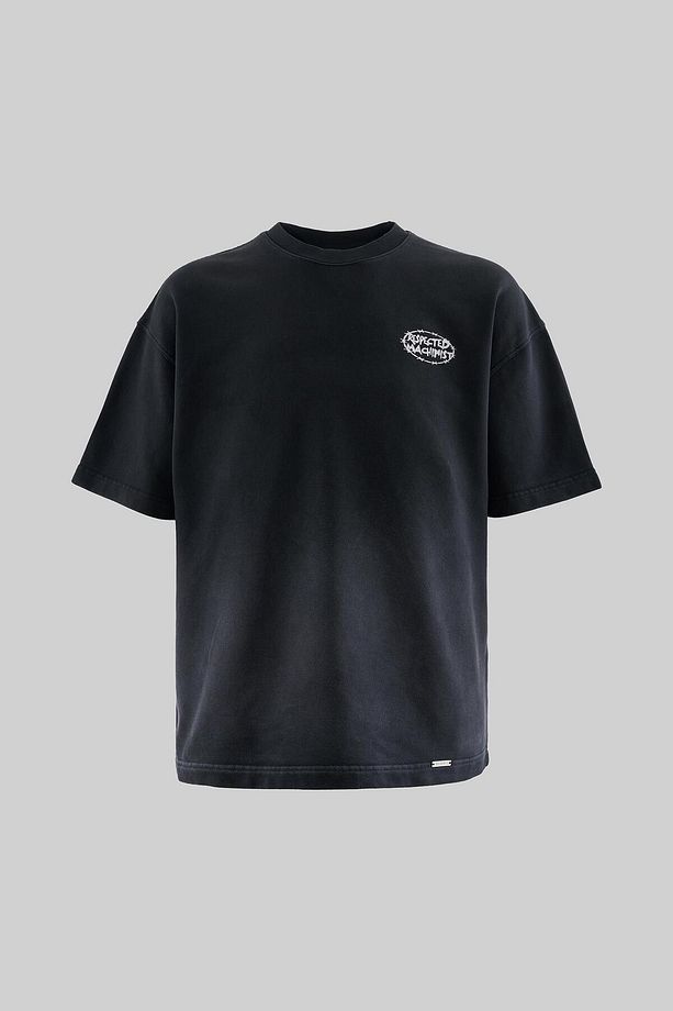 Erkek Effected And Logo Printed Washed Oversize Siyah Tişört - 3