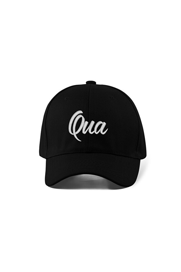 Qua Nakışlı Şapka – Siyah %100 Pamuk Gabardin Unisex Model - 1